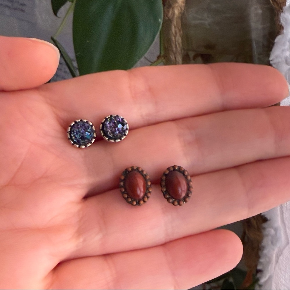 Vintage Earthy Bohemian Stud Earrings (Two Pairs) 🌿